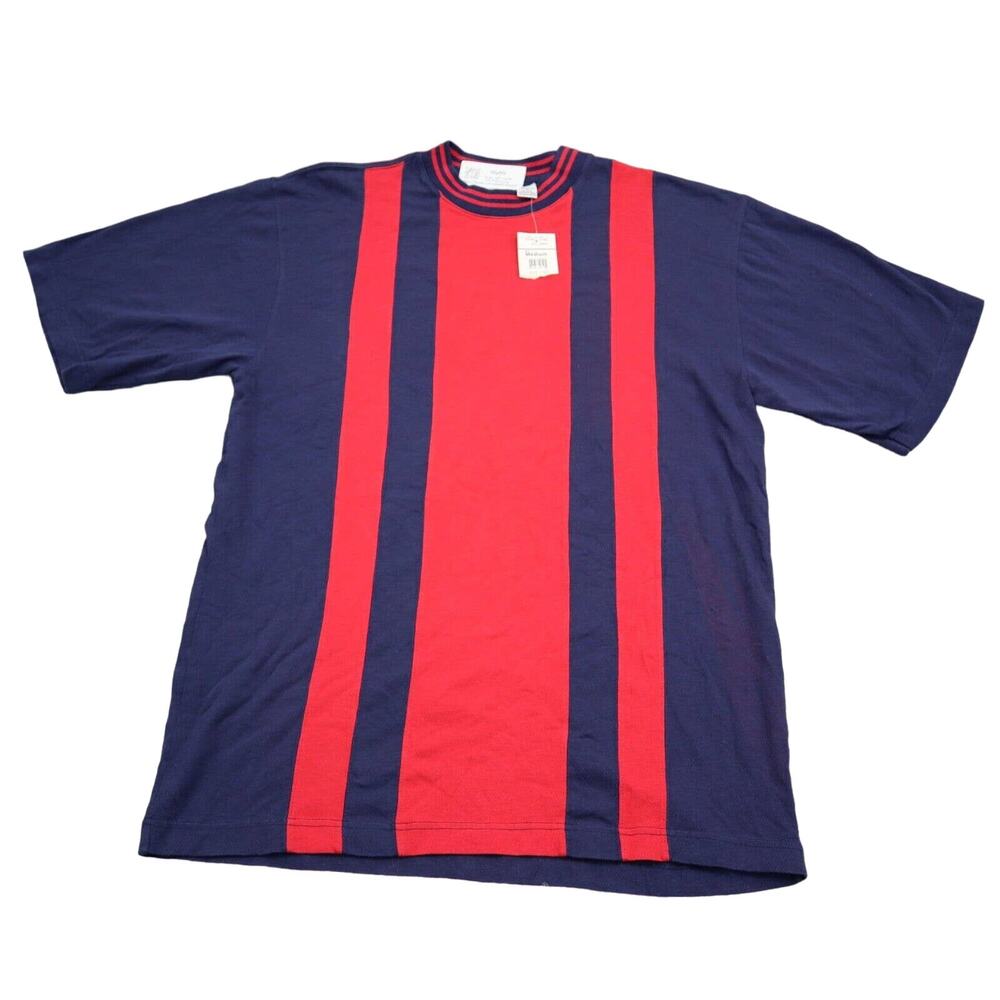 Weekends Shirt Mens M Blue Three Stripe Short Sleeve Crew Neck Casual Top